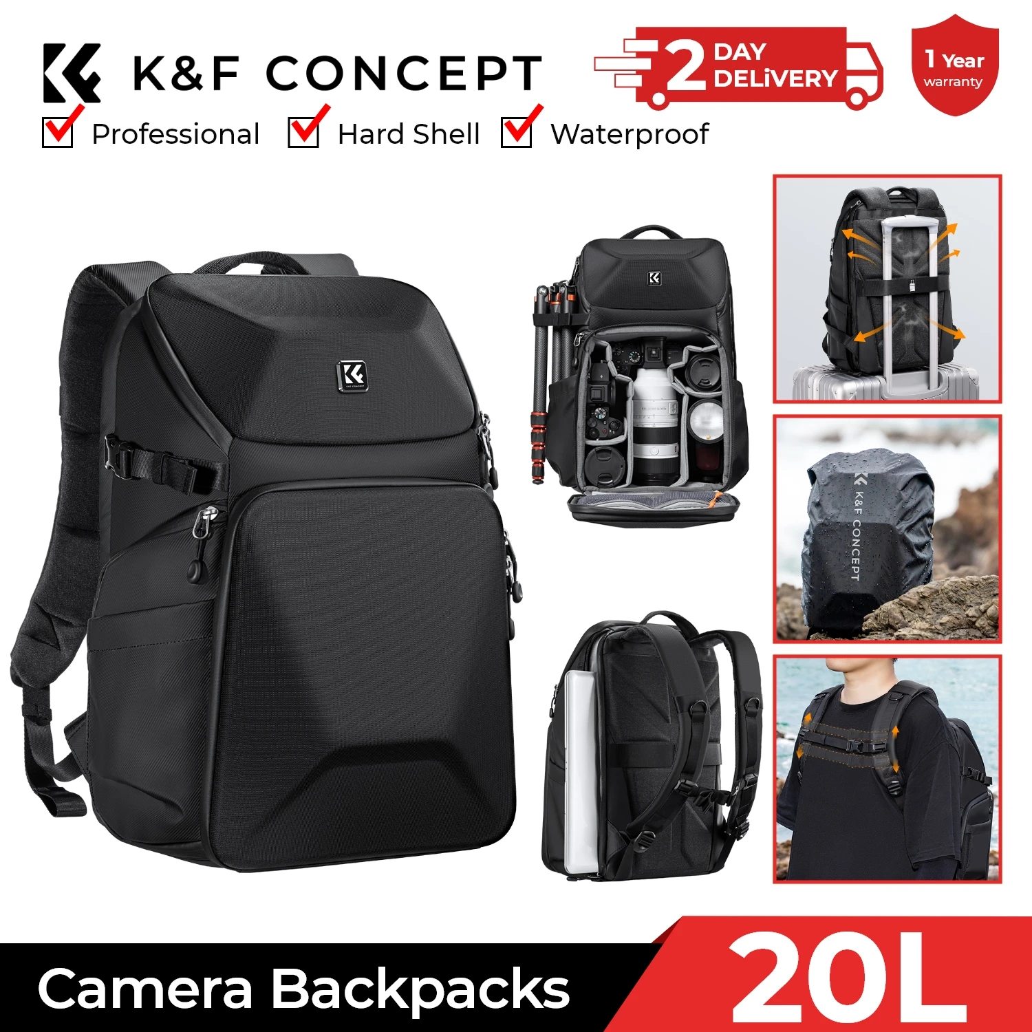 K&F CONCEPT 20L Camera Backpac - Photography Lighting Bag review and price